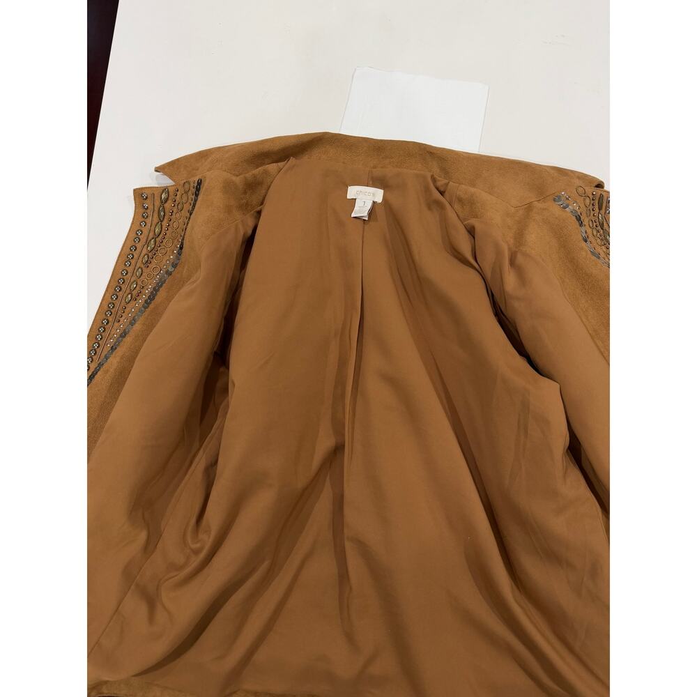Chico’s women's embellished faux suede jacket sz 1 luxe‎ boho chic artisan glam - Picture 4 of 6